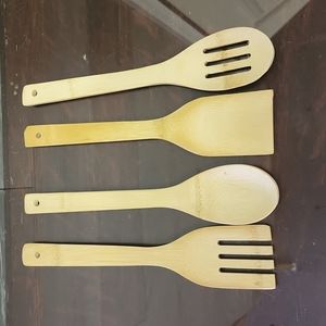 Wooden kitchen cooking utensils set of 4